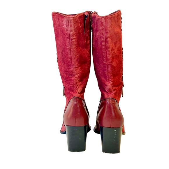 Vintage Red Suede Leather Boots 80s Retro Western Rodeo Rocker Aesthetic 7.5 - Picture 5 of 6